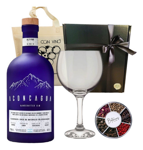 Regalo Box Gin Aconcagua Azul + 1 Copon Gin +  Kit Mixologia 0