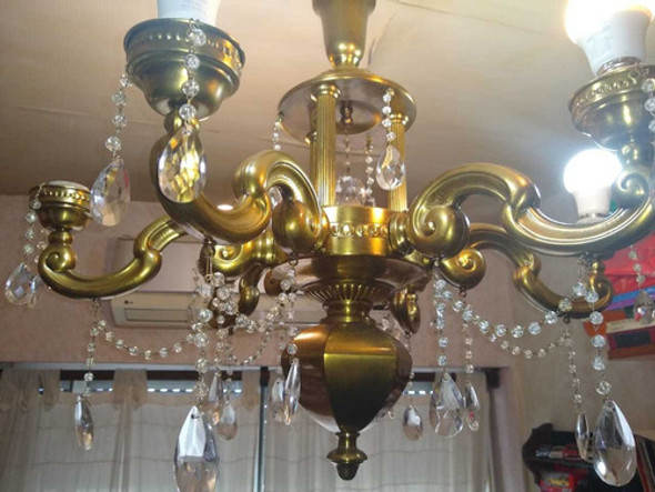 Importante Araña De Seis Luces Bronce Y Cristal!! 1
