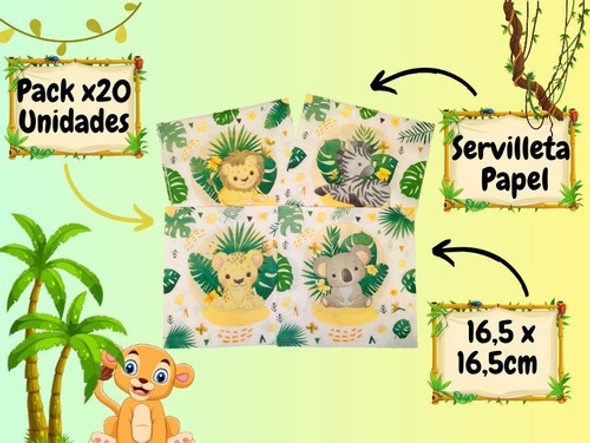 Servilletas De Papel Diseño Animalitos Salvajes X20 Unidades 1