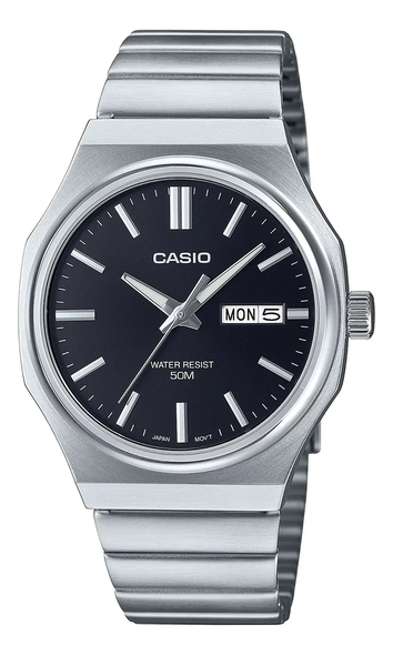 Casio Men's Analog Watch MTP-E735D-1AVDF – Vintage Style, Black Dial, Silver Stainless Steel Band