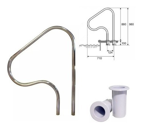 Pasamanos P Piscina Pileta Exterior Corto Acero Inoxidable 1