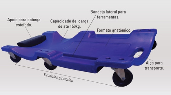 Carro Esteira Azul Para Mecânico C/ Encosto Capacidade 150kg 1
