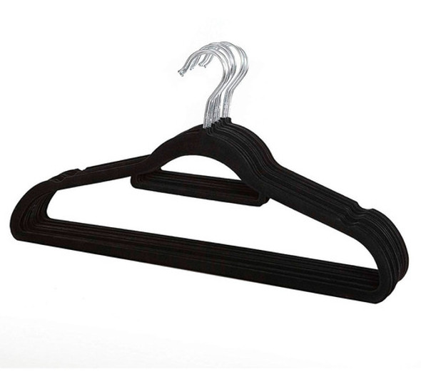 20 Cabides De Veludo Slim Antideslizantes Ultra Finos Preto 0