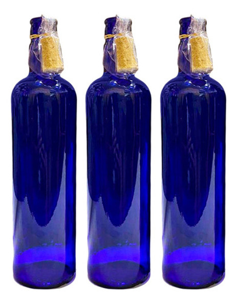 3 Botellas Vidrio Azul Hooponopono Concorcho Solarizada Full 0