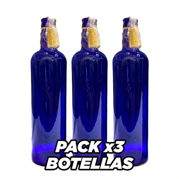 3 Botellas Vidrio Azul Hooponopono Concorcho Solarizada Full 1