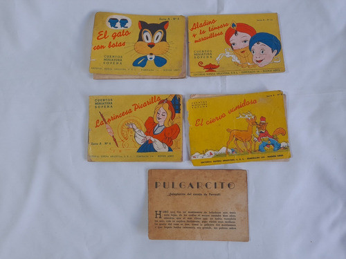 Lote De 5 Cuentos Miniatura Sopena. Aladino, Gato Con Botas 0