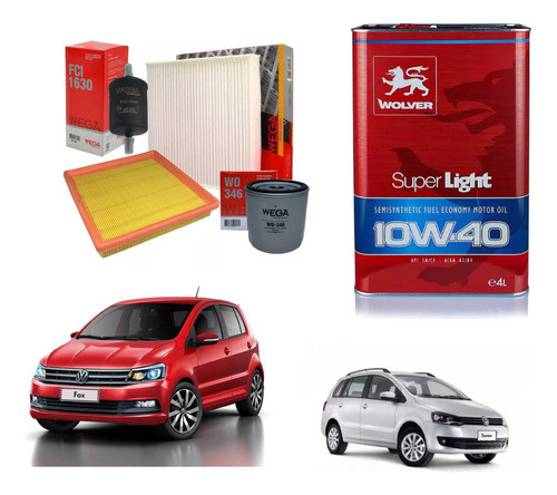 Kit Servi Suran Fox 1,6 Smi 4 Filtros + 4 Lts De Aceite Wolv 0
