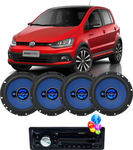 Kit Som Bt Usb Rádio + 4 Alto Falantes Hurricane Fox 0