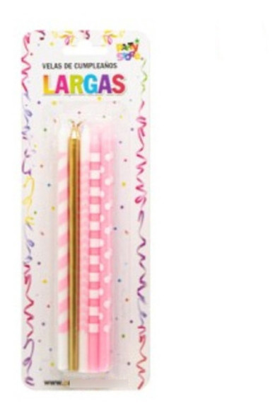Velas Largas Impresas Rosas Lunares, Rayas Y Doradas X 10 Un 0