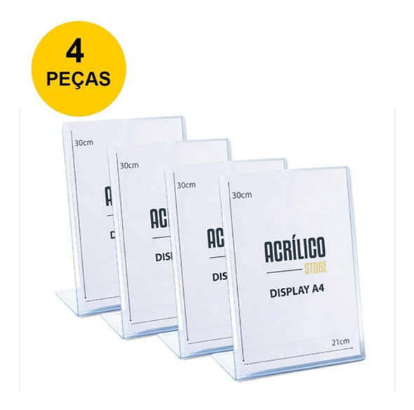 Display De Pvc Tipo L A4 Vertical (21x30cm) - 4 Peças 1