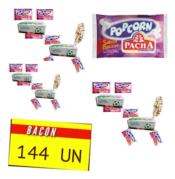 Caixa Com 144 Pipocas De Microondas Sabor Bacon Pachá 100g 0