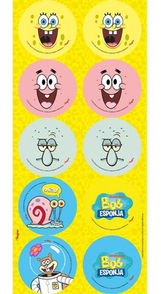 30 Adesivos Bob Esponja - 3 Cartelas Com 10 Adesivos Cada 0