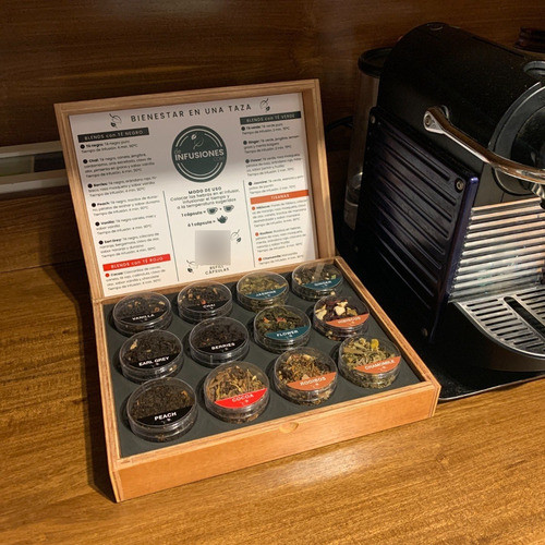 Caja De Té Madera 12 Blends Hebras Premium De Infusiones 1