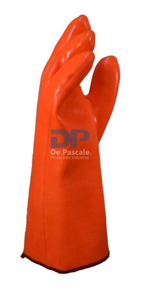 Guante Pvc Naranja Flúo, Bajas Temperaturas Largo 35 Cm 1