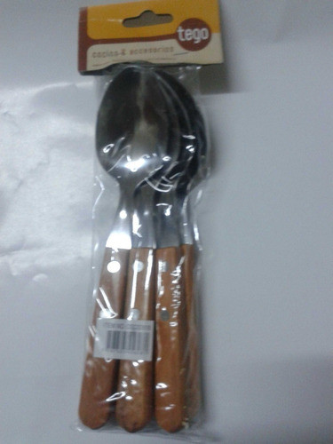 Cuchara De Mesa X6 Mango Madera Cubierto De Mesa Basar $ 1