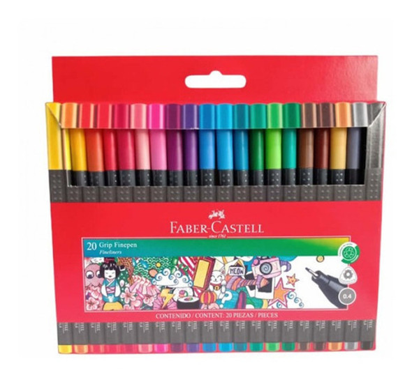 Marcador Fibra 20 Colores  Faber-castell Grip Premium 0