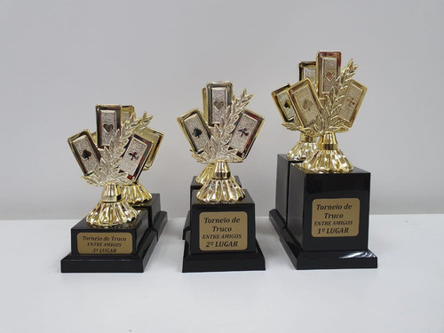 Kit Trofeu 3 Pcs 60002x Baralho 16 18 20 Cm Gravacao Gratis 1