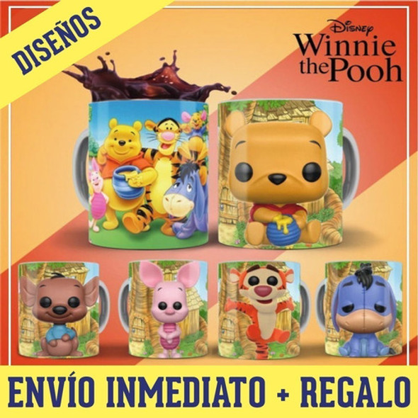 Kit Diseños Plantillas Tazas Winnie Pooh Funko Sublimación 1