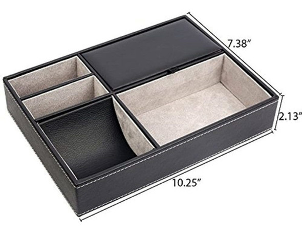 Mantello Valet Tray Nightstand Organizer Leather 5 Compartim 1