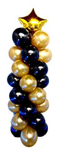 Kit Decoración Columna Globos Color Negro Y Dorado 0