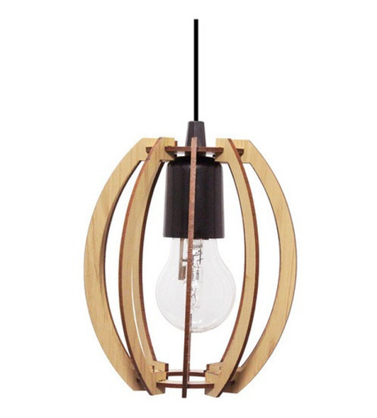 Pendente Oval 1 Lâmpada Madeira Marrom Gude Ilux 0