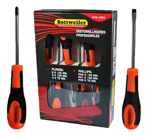 Juego De Destornilladores Rottw X 6un. 3planos + 3phillips 0