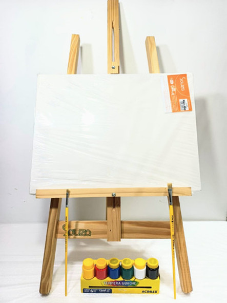 Kit Cavalete De Pintura Mesa + Tela + Tinta Guache +2 Pincel 1 Kit Cavalete De Pintura Mesa + Tela + Tinta Guache +2 Pincel 1