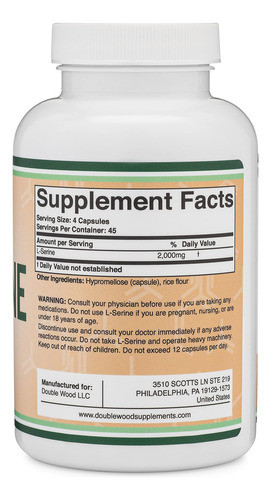 Suplemento Double Wood Suplementos L-serina 2.000 Mg 180 Cáp 1