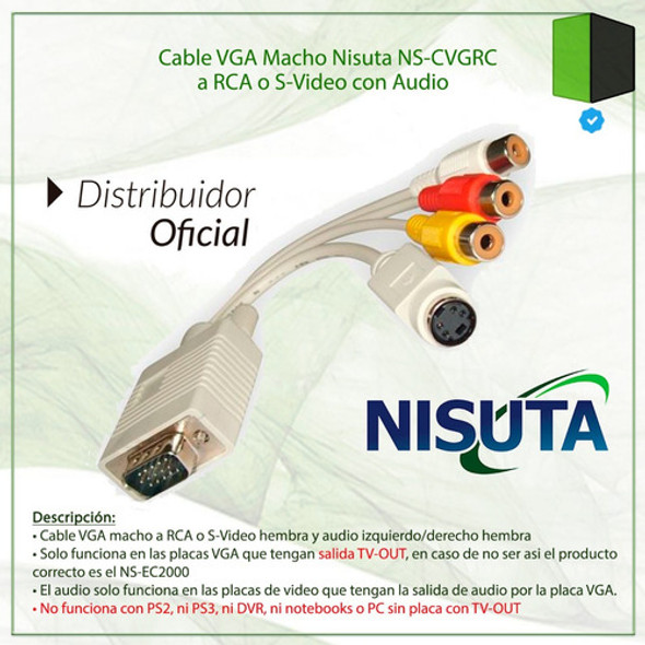 Cable Vga M A Rca O S-video Nisuta Ns-cvgrc Con Audio 1