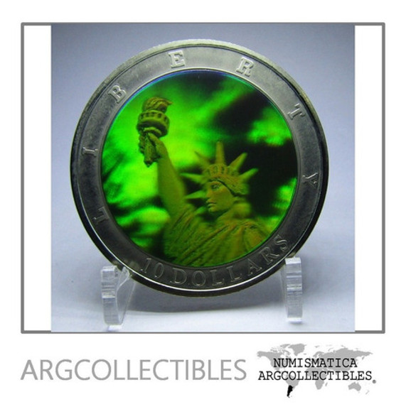 Liberia Moneda Holografica 10 Dolares 2000 Estatua Libertad 0