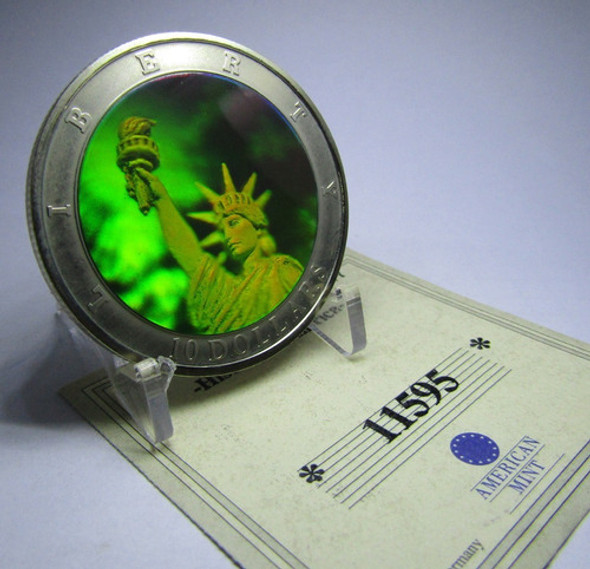 Liberia Moneda Holografica 10 Dolares 2000 Estatua Libertad 1