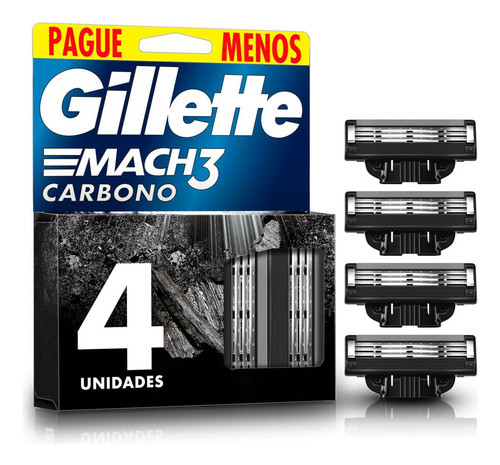 Repuesto Máquina De Afeitar Gillette Mach3 Carbón X 4 Un 0