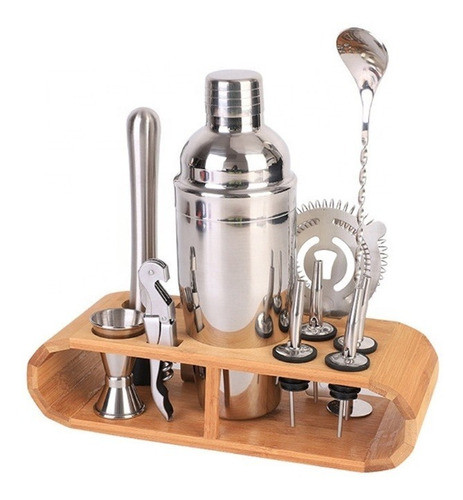 Set De Bartender Profesional Coctelería 11 Piezas Base Bambú 0