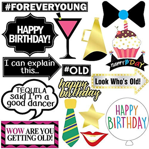 Funny Birthday Photo Booth Props - 47 Piezas - 21 - 30 - 40 1