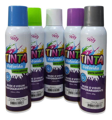Kit C/5 Tintas Spray Para Cabelo Infantil Festas E Carnaval 0