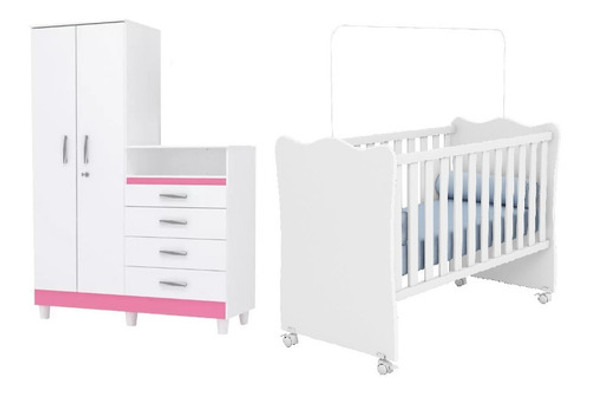 Quarto De Bebê Com Berço E Roupeiro Com 2 Portas 4 Gavetas 0