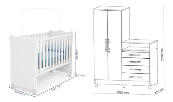 Quarto De Bebê Com Berço E Roupeiro Com 2 Portas 4 Gavetas 1
