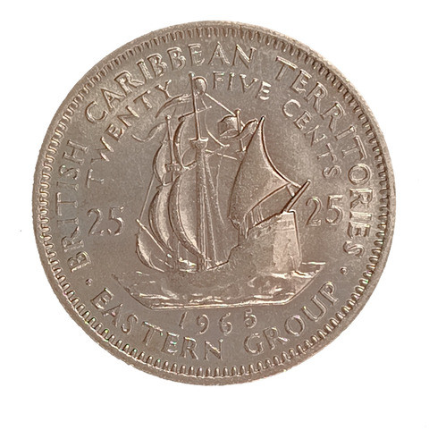 Caribe Británico 25 Cents 1965 Sin Circular Km 6 Barco 0