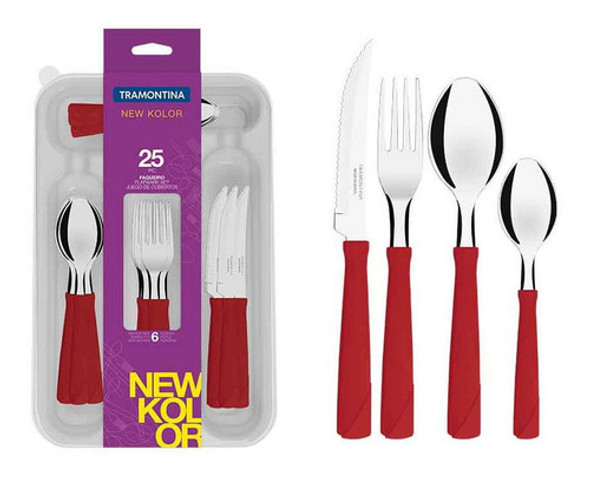 Juego Cubiertos Rojo Línea New Kolor 25 Piezas Tramontina 0