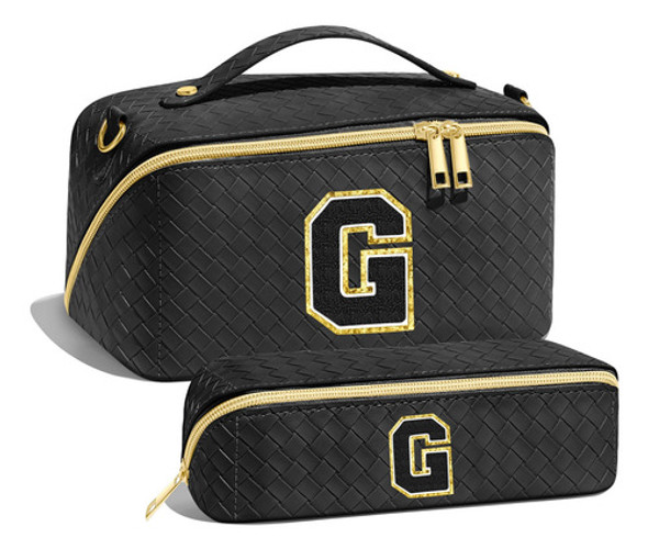 Porta Cosmetico Neceser Set X 2u  Cuero Negro Letra G 0