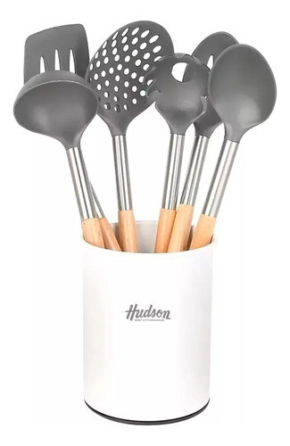 Set 6 Utensilios Hudson Original Nylon Con Mango De Madera 0
