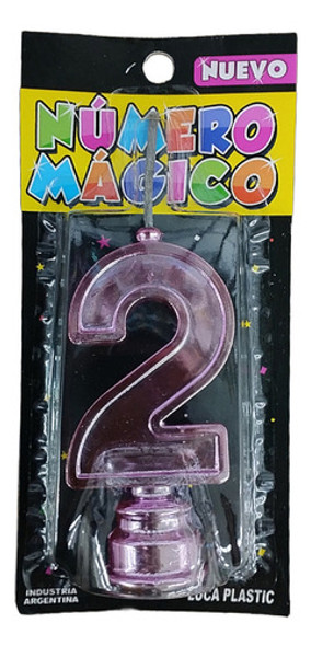 Vela Numero Metalizada Rosa N°2 0