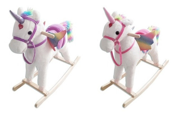 Unicornio Caballo Mecedor De Madera Blanco Con Rosado O Lila 0