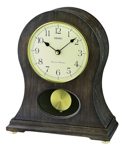 Seiko Tai Oak Veneer Mantel Reloj Con Doble Campanilla 0