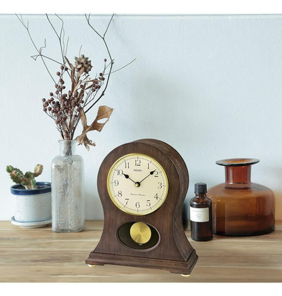 Seiko Tai Oak Veneer Mantel Reloj Con Doble Campanilla 1