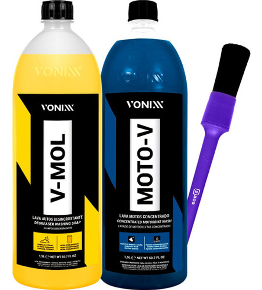 Pincel Zacs Detalhamento Externo + Shampoo V-mol Moto-v 1,5l 0