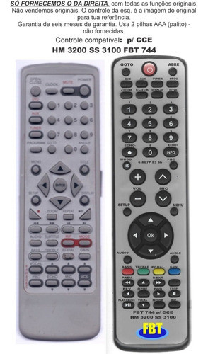Controle Compatível Com Cce Home Hm3200 Rip Fbt744 0