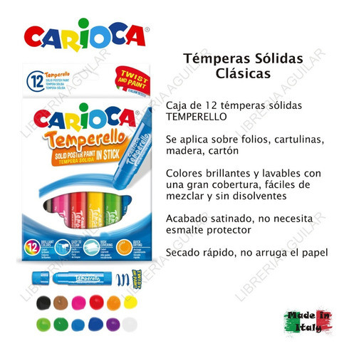 12 Temperas Solidas Color Surtidos Carioca Temperello Cuota 1