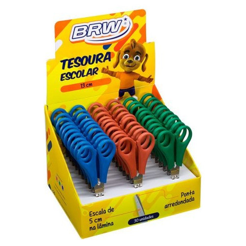 Tesoura Infantil Brw 13cm Com  5cm Pontas Arredondadas Cores 0