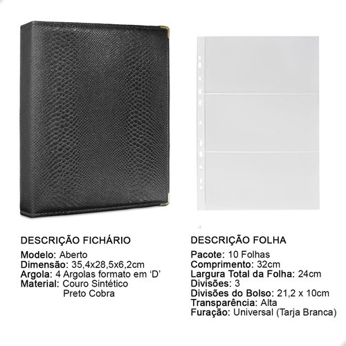 Álbum Fichário 10 Folhas Pp Cédulas 3 Espaços 32x24 Cobra G 1
